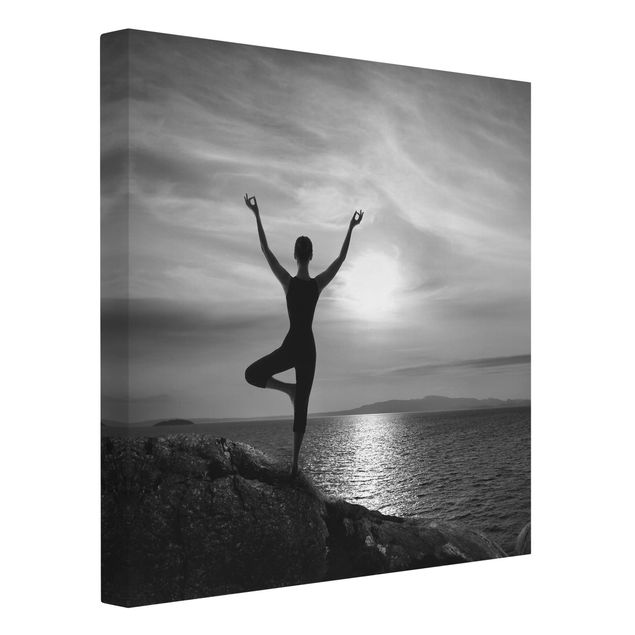 Leinwandbild Schwarz-Weiß - Yoga schwarz weiss - Quadrat 1:1
