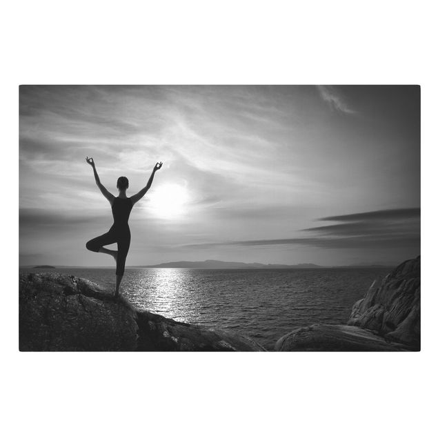 Leinwandbild Schwarz-Weiß - Yoga schwarz weiss - Quer 3:2