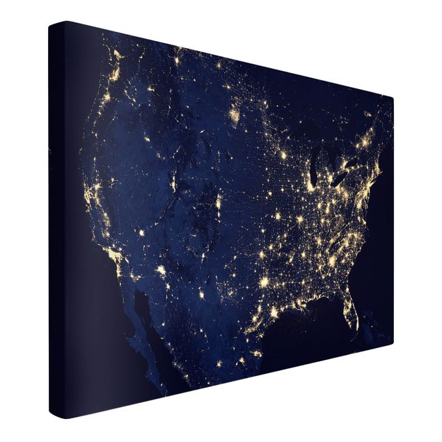 Leinwandbild - NASA Fotografie USA von oben bei Nacht - Querformat 3:2