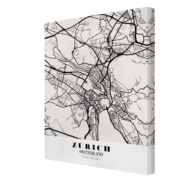 Leinwandbild - Stadtplan Zürich - Klassik - Hochformat 4:3