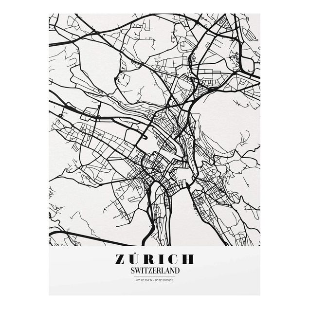 Glasbild - Stadtplan Zürich - Klassik - Hochformat 4:3