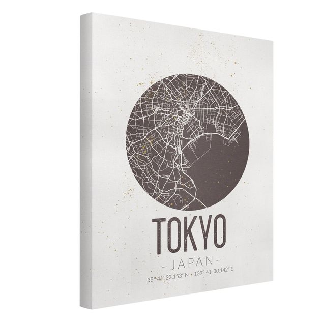 Leinwandbild - Stadtplan Tokyo - Retro - Hochformat 4:3