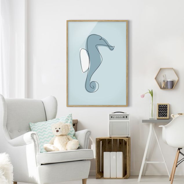 Bild mit Rahmen - Seepferdchen Line Art - Hochformat 4:3