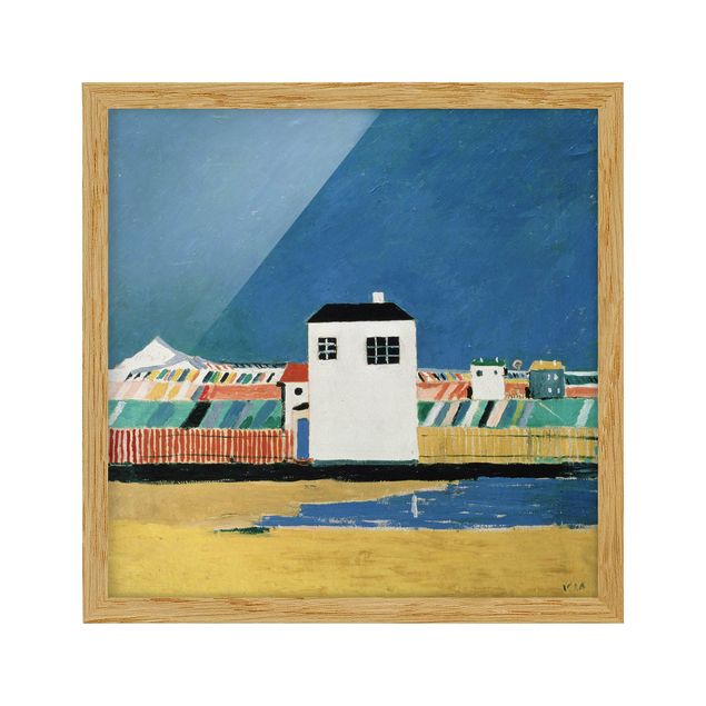 Bild mit Rahmen - Kasimir Malewitsch - Landschaft mit weißem Haus - Quadrat 1:1