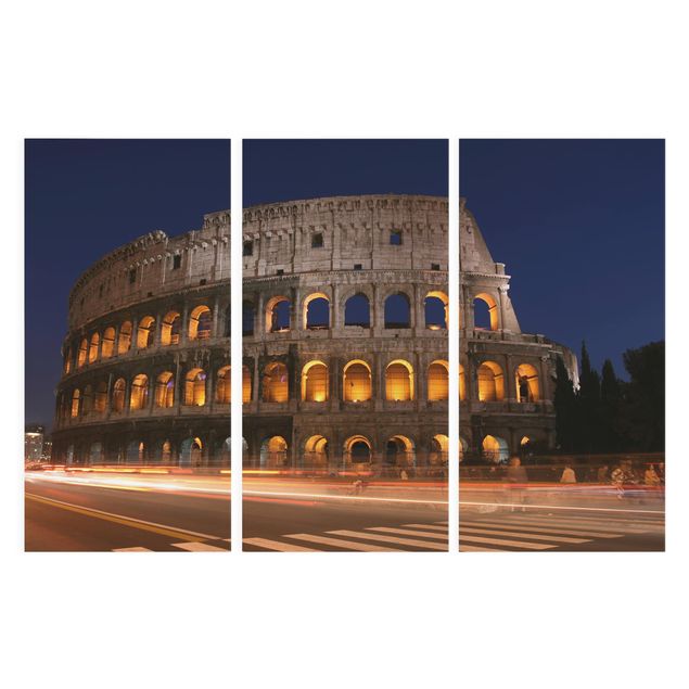 Leinwandbild 3-teilig - Colosseum in Rom bei Nacht - Hoch 1:2