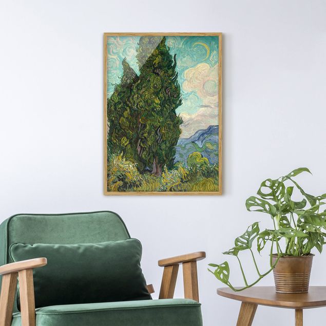 Bild mit Rahmen - Vincent van Gogh - Zypressen - Hochformat 3:4