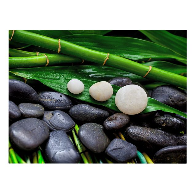 Leinwandbild - Grüner Bambus mit Zen Steinen - Querformat 3:4
