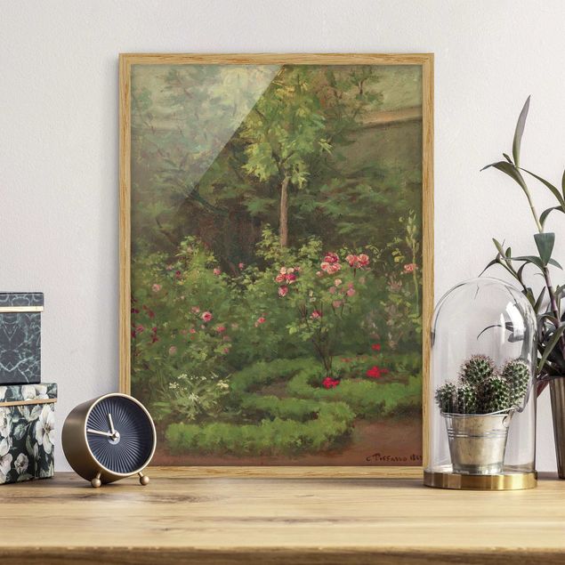 Bild mit Rahmen - Camille Pissarro - Ein Rosengarten - Hochformat 4:3