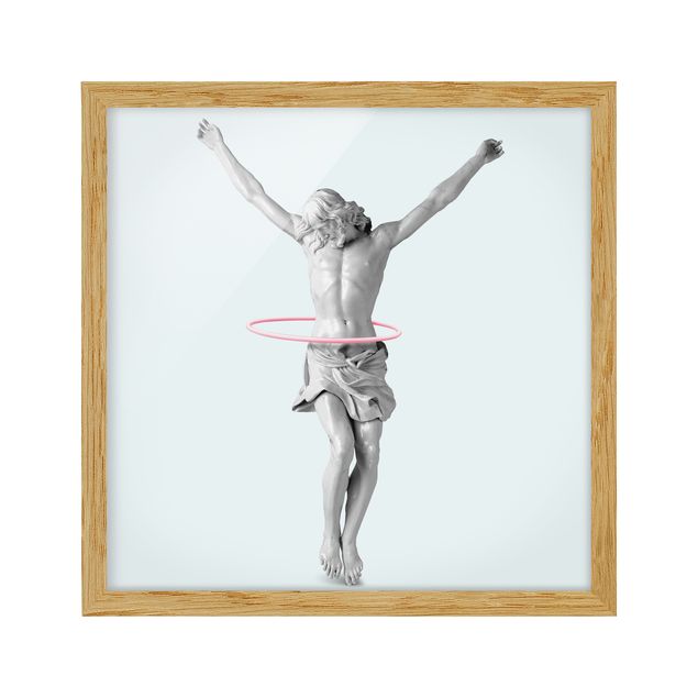 Bild mit Rahmen - Jonas Loose - Jesus mit Hula Hoop Reifen - Quadrat 1:1
