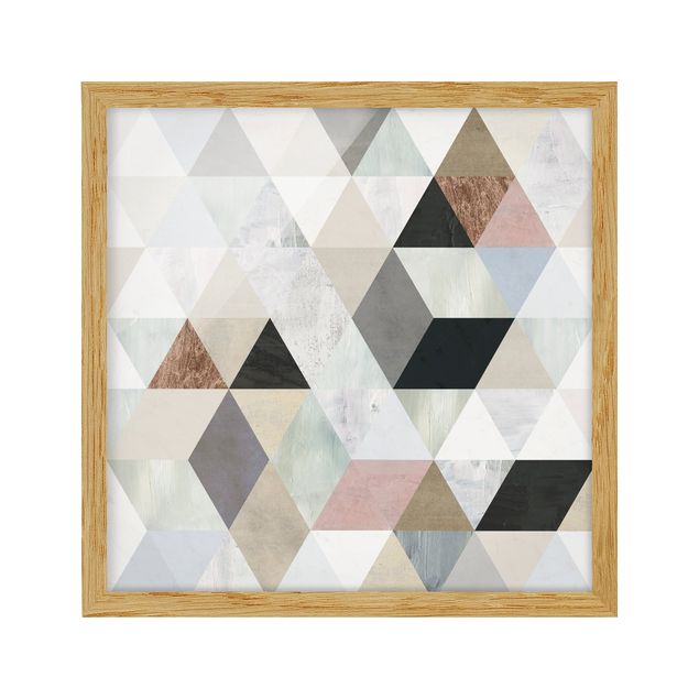 Bild mit Rahmen - Aquarell-Mosaik mit Dreiecken I - Quadrat 1:1
