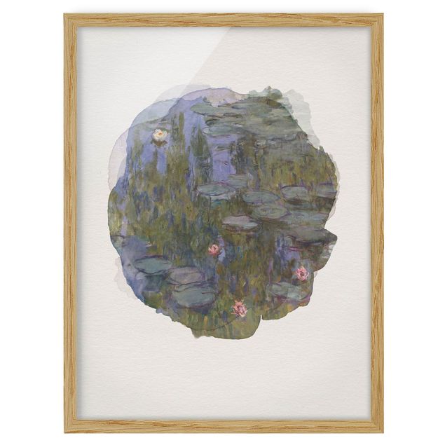 Bild mit Rahmen - Wasserfarben - Claude Monet - Seerosen (Nympheas) - Hochformat 4:3