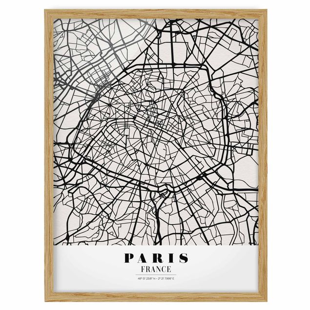 Bild mit Rahmen - Stadtplan Paris - Klassik - Hochformat 3:4
