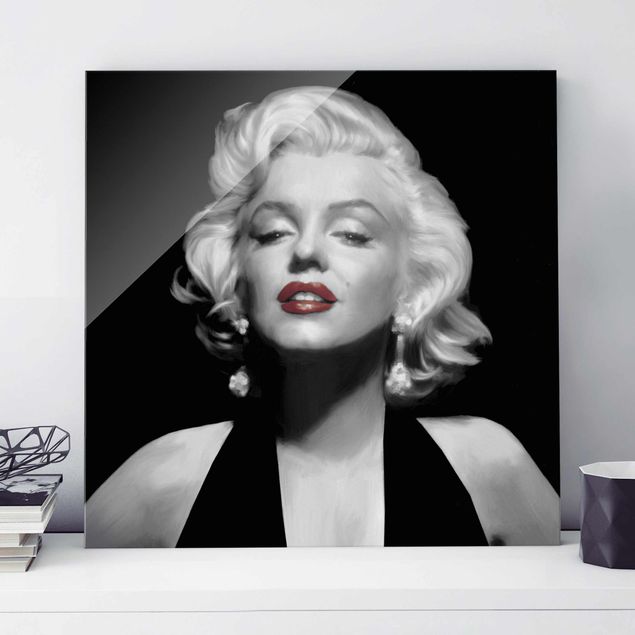 Glas Magnettafel Marilyn mit roten Lippen