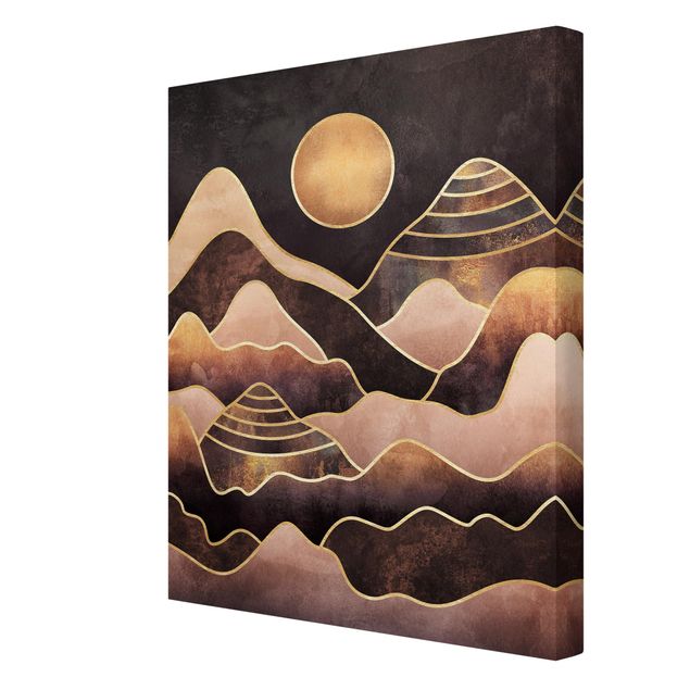 Leinwandbild - Goldene Sonne abstrakte Berge - Hochformat 4:3