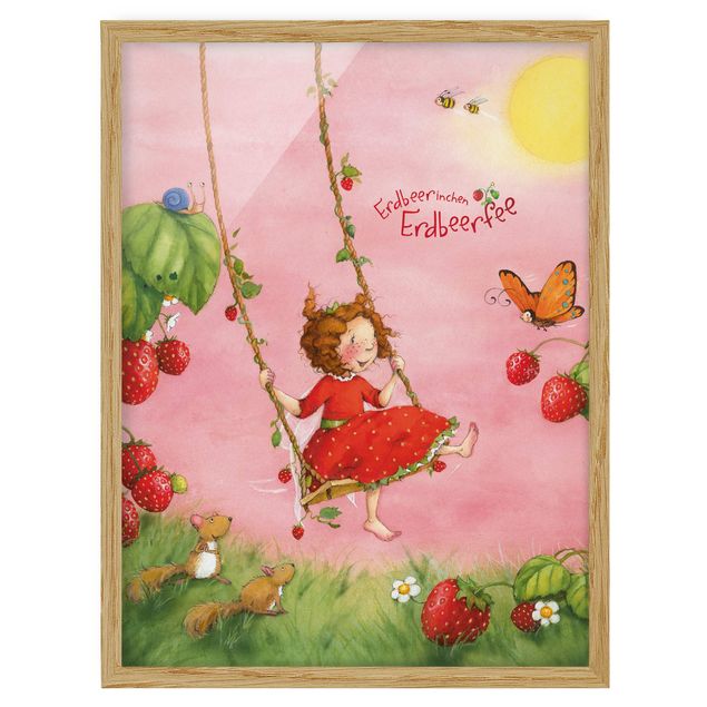 Bild mit Rahmen - Erdbeerinchen Erdbeerfee - Baumschaukel - Hochformat 3:4