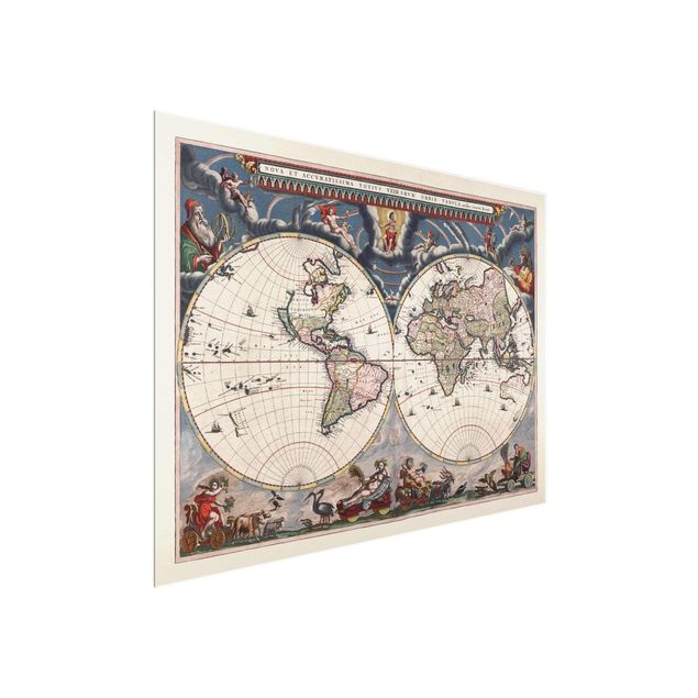 Glasbild - Historische Weltkarte Nova et Accuratissima von 1664 - Querformat 3:4