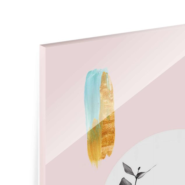 Glasbild - Abstraktes Pastell mit Blätter und Punkten - Hochformat