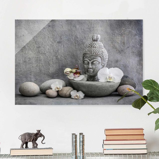 Magnettafel Glas Zen Buddha, Orchideen und Steine