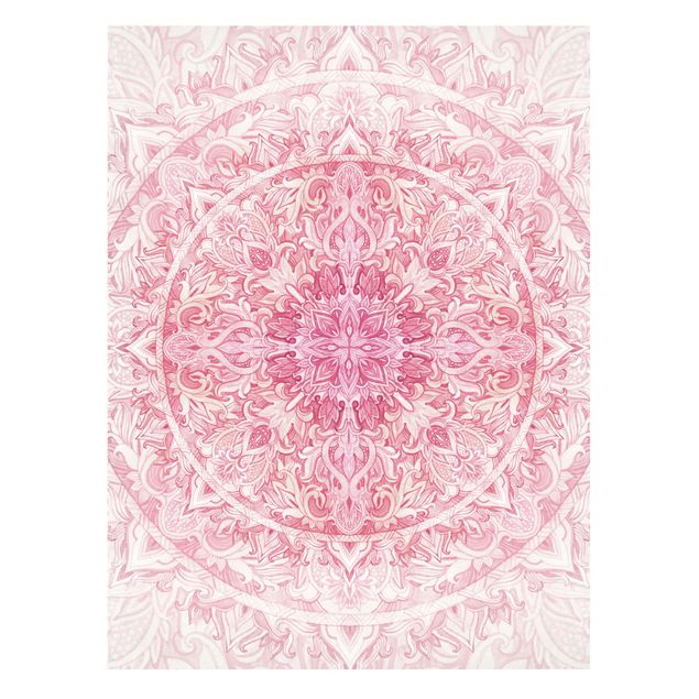 Leinwandbild - Mandala Aquarell Sonne Ornament rosa - Hochformat 4:3