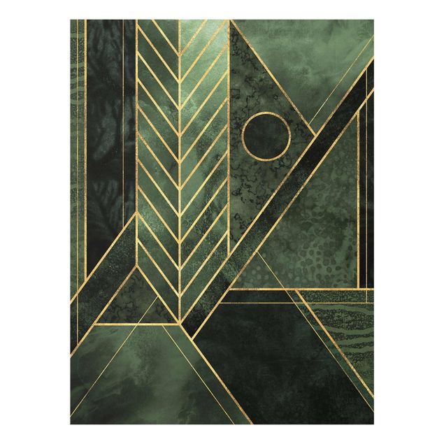 Glasbild - Geometrische Formen Smaragd Gold - Hochformat 4:3