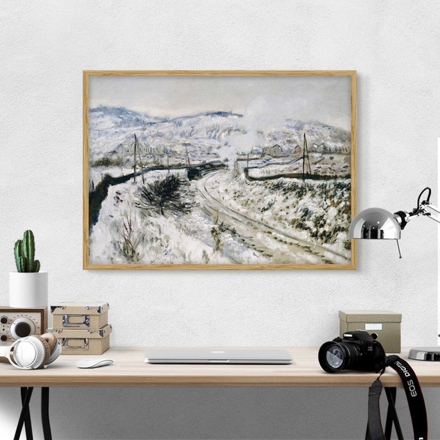 Bild mit Rahmen - Claude Monet - Zug im Schnee - Querformat 3:4