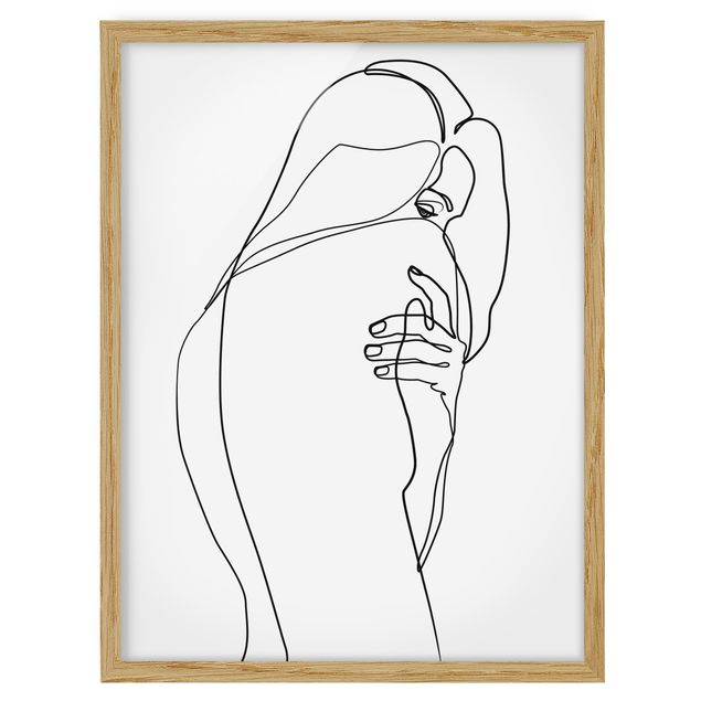 Bild mit Rahmen - Line Art Frauenakt Schulter Schwarz Weiß - Hochformat 4:3