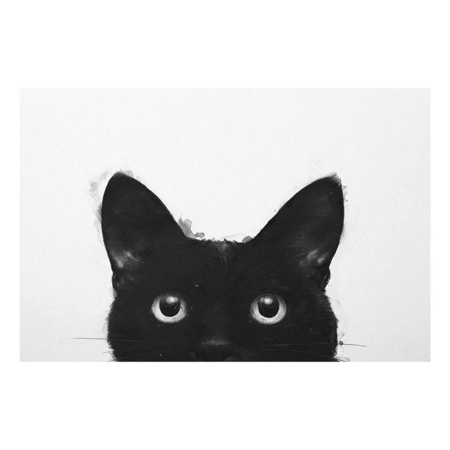 Glasbild - Illustration Schwarze Katze auf Weiß Malerei - Querformat 2:3