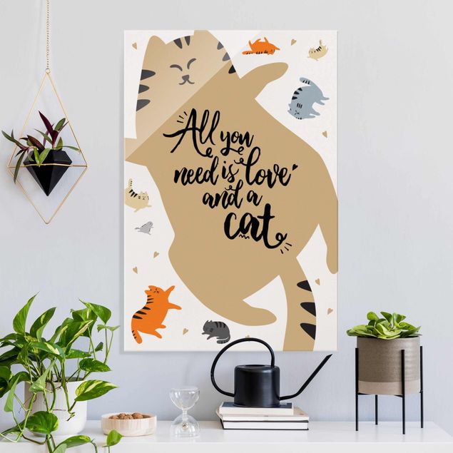 Glas Magnettafel All you need is love and a cat Katzenbauch