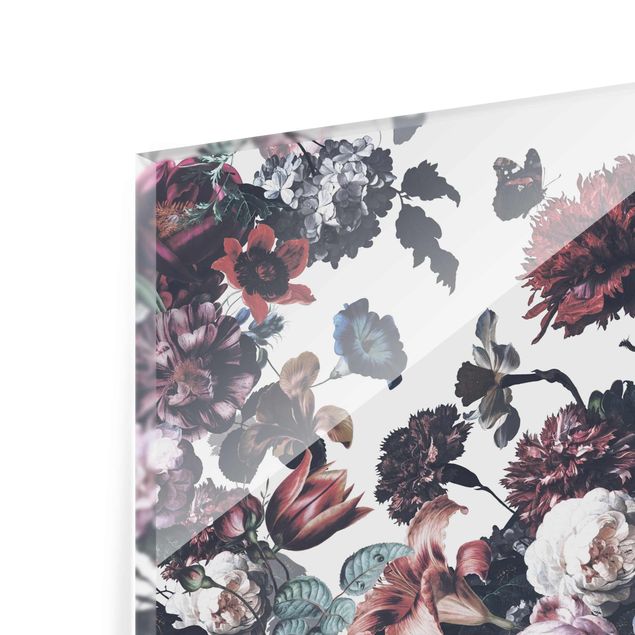 Glasbild - Altmeisterlicher Blumenrausch mit Rosen Bouquet - Querformat