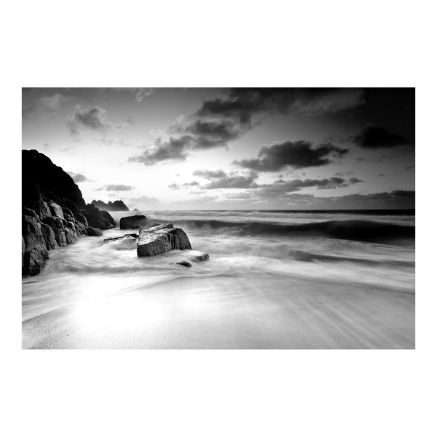 Fototapete - Am Meer in Cornwall Schwarz-Weiß - Querformat