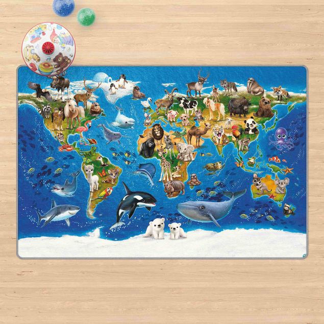 Teppich Weltkarte Animal Club International - Weltkarte mit Tieren