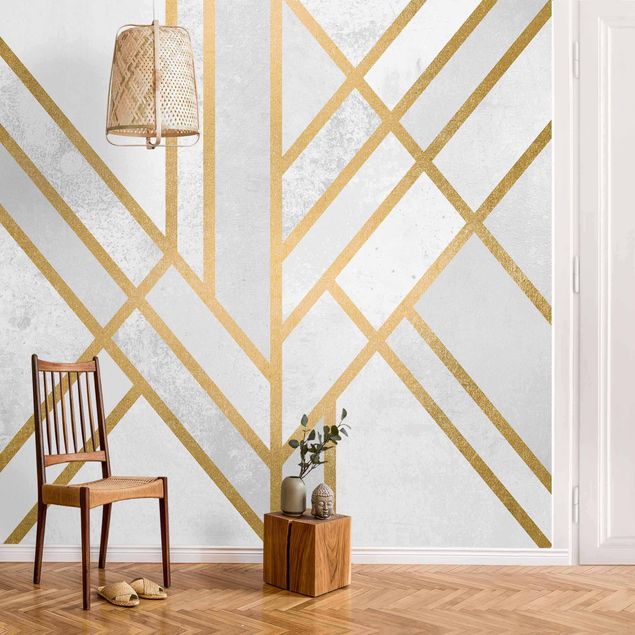 Fototapete - Art Deco Geometrie Weiß Gold - Quadrat