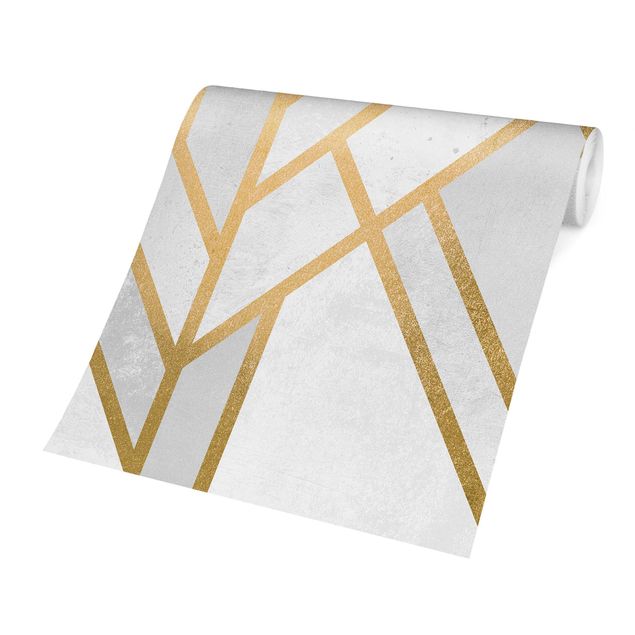 Fototapete - Art Deco Geometrie Weiß Gold - Quadrat