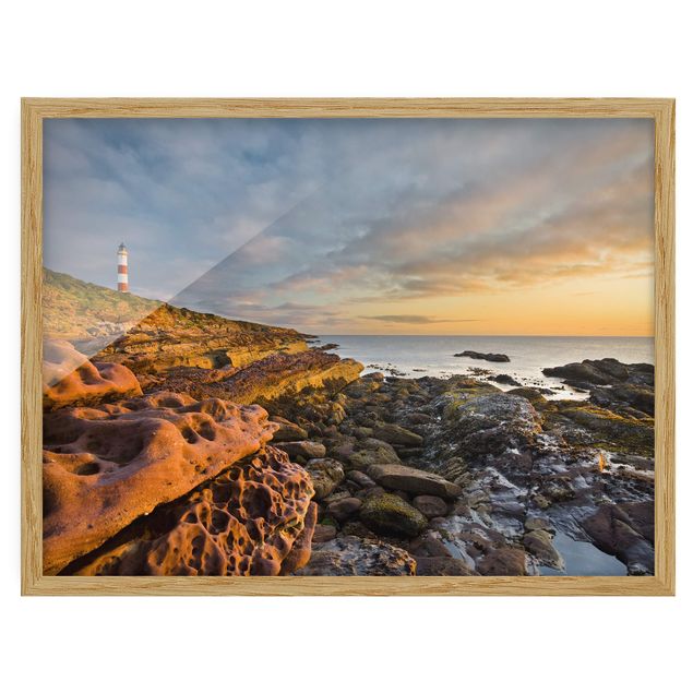 Bild mit Rahmen - Tarbat Ness Meer & Leuchtturm bei Sonnenuntergang - Querformat 3:4