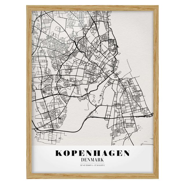Bild mit Rahmen - Stadtplan Kopenhagen - Klassik - Hochformat 3:4