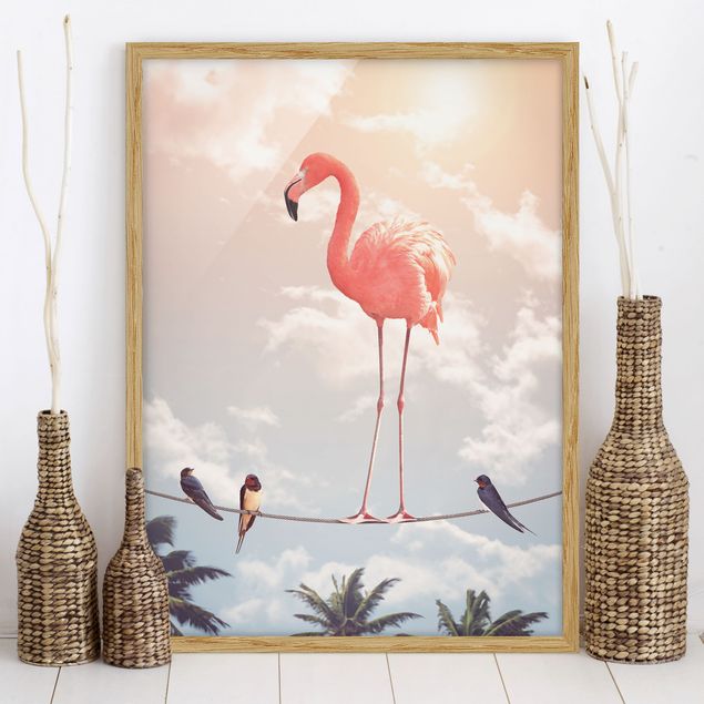 Bild mit Rahmen - Jonas Loose - Himmel mit Flamingo - Hochformat 4:3
