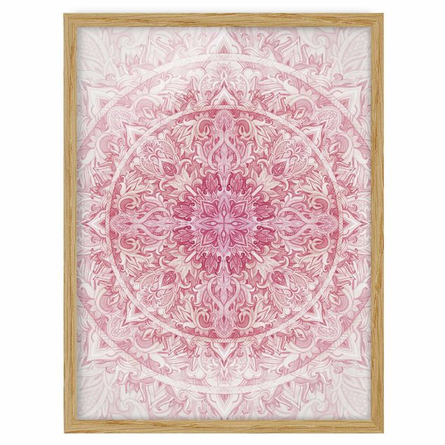 Bild mit Rahmen - Mandala Aquarell Sonne Ornament rosa - Hochformat 4:3