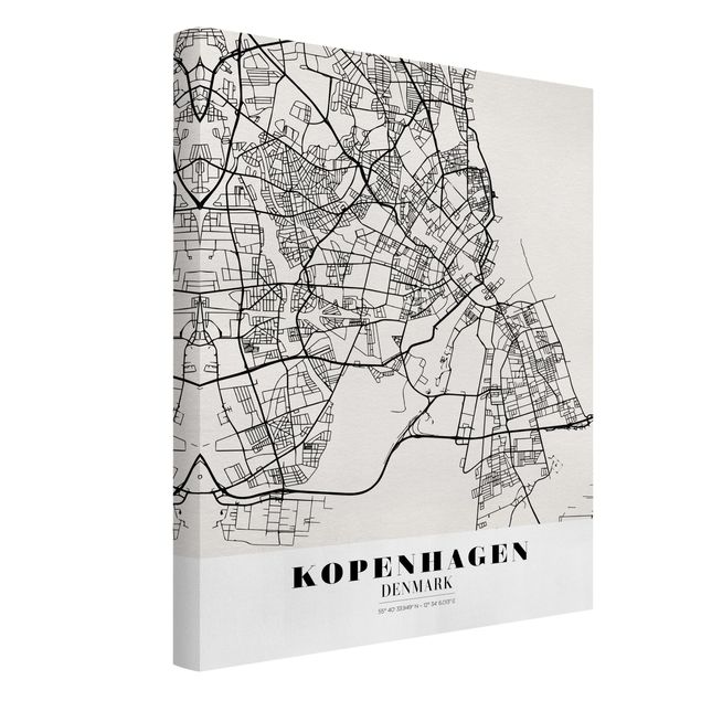 Leinwandbild - Stadtplan Kopenhagen - Klassik - Hochformat 4:3