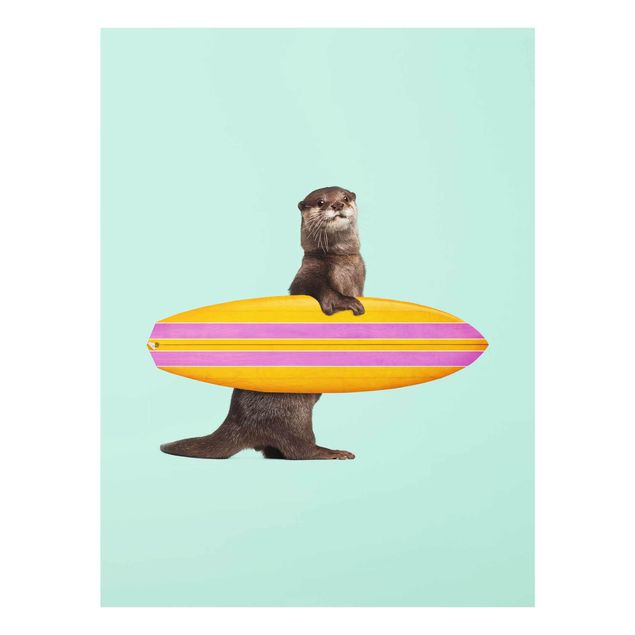 Glasbild - Jonas Loose - Otter mit Surfbrett - Hochformat 4:3