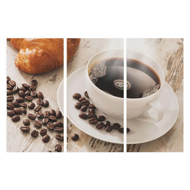 Leinwandbild 3-teilig - Dampfende Kaffeetasse mit Kaffeebohnen - Hoch 1:2