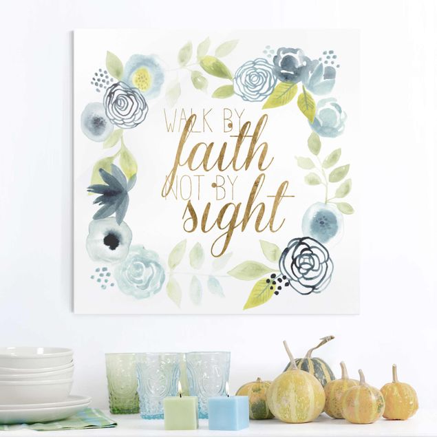 Magnettafel Glas Blumenkranz mit Spruch - Faith