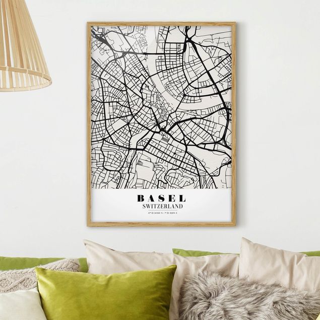 Bild mit Rahmen - Stadtplan Basel - Klassik - Hochformat 3:4