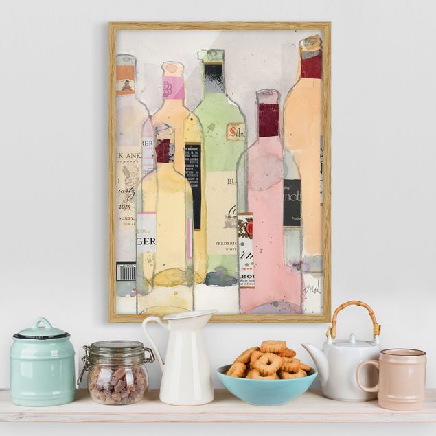 Bild mit Rahmen - Weinflaschen in Wasserfarbe I - Hochformat 4:3