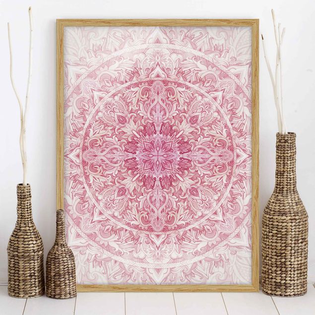 Bild mit Rahmen - Mandala Aquarell Sonne Ornament rosa - Hochformat 4:3