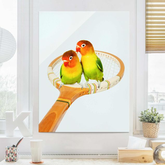 Magnettafel Glas Tennis mit Vögeln