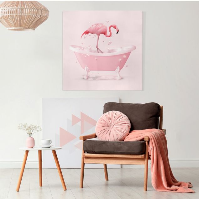 Leinwandbild - Badewannen Flamingo - Quadrat 1:1