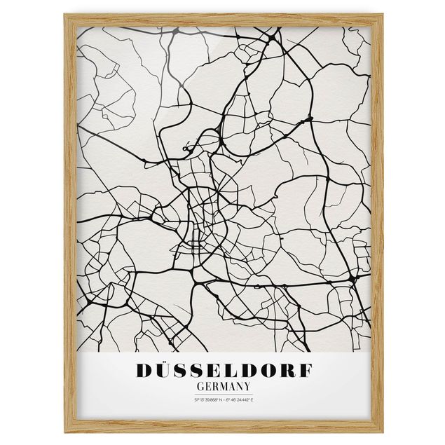Bild mit Rahmen - Stadtplan Düsseldorf - Klassik - Hochformat 3:4