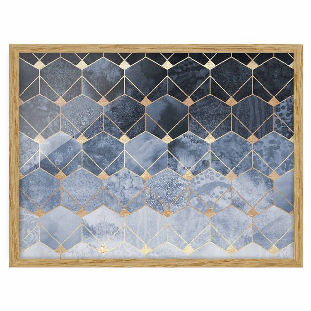 Bild mit Rahmen - Blaue Geometrie goldenes Art Deco - Querformat 3:4