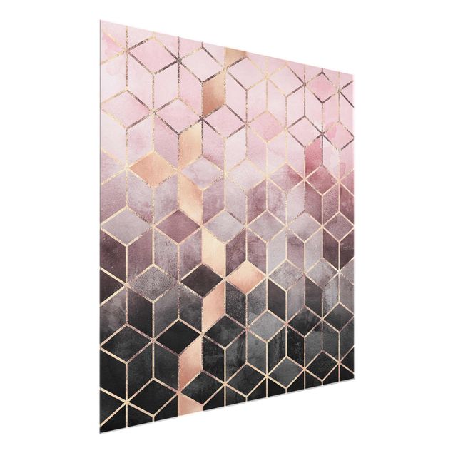 Glasbild - Rosa Grau goldene Geometrie - Quadrat 1:1