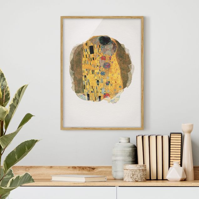 Bild mit Rahmen - Wasserfarben - Gustav Klimt - Der Kuss - Hochformat 4:3